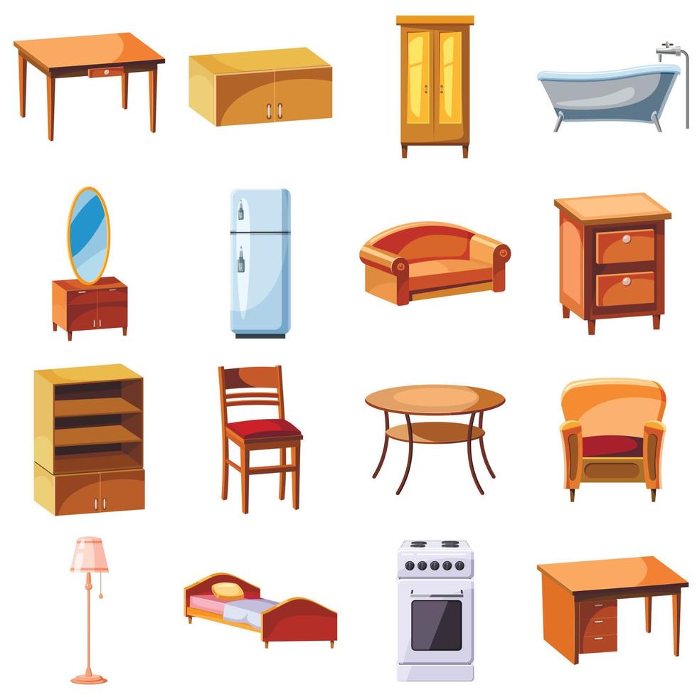 Furniture and household appliances icons set vector