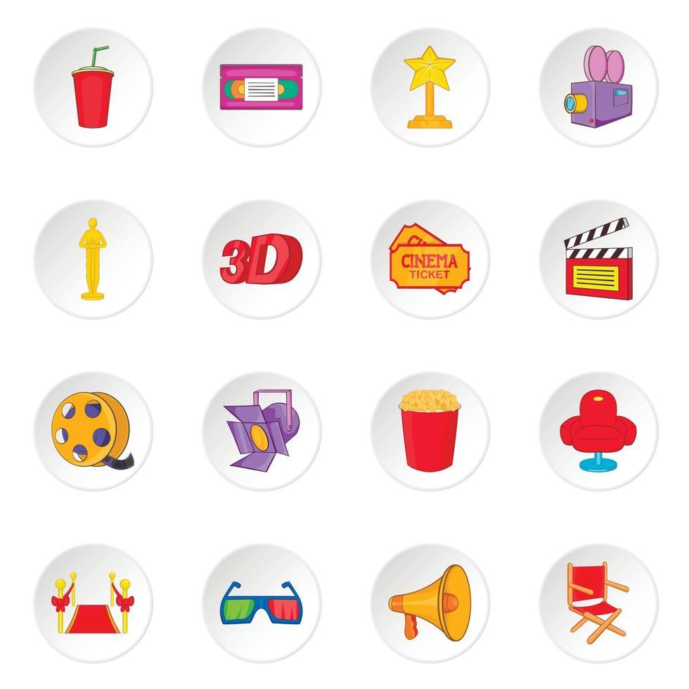 Cinema icons set, cartoon style vector