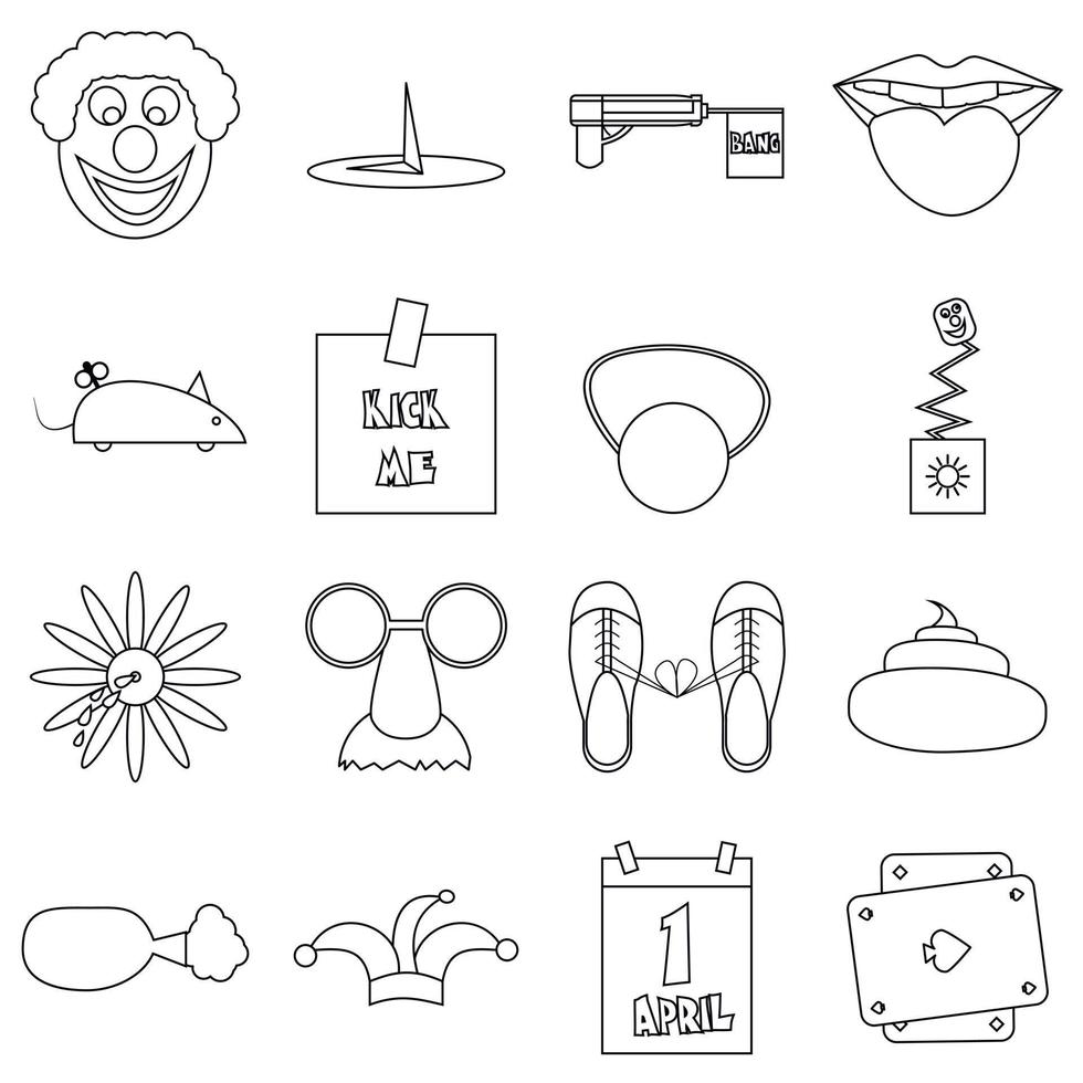 April fools day icons set, outline style vector