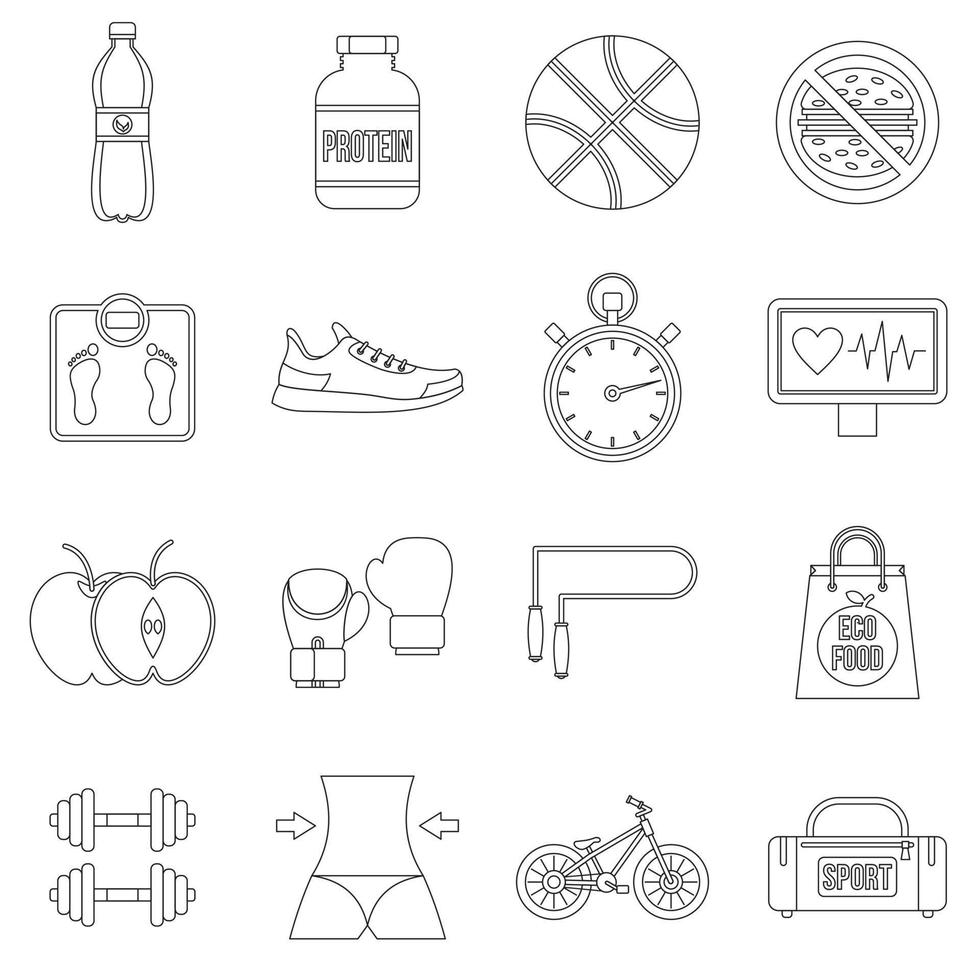 Healthy life icons set, outline style vector