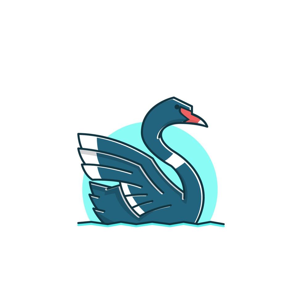 Beautiful Black Swan Goose Duck Swimming Wings Vector Cartoon