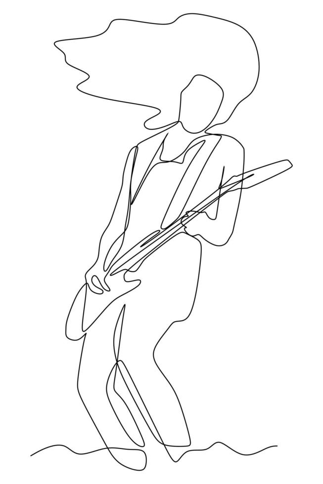 Single continuous line drawing of a Rock star playing guitar - Modern one line draw design vector illustration