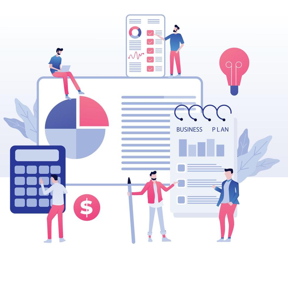 Landing page template. Digital Marketing analyst, marketing business website vector design with cartoon people
