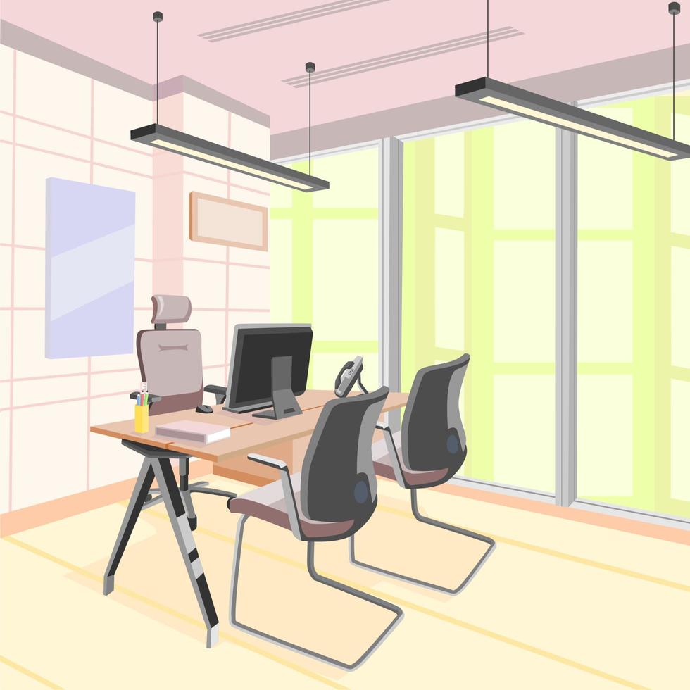 lugar de trabajo creativo moderno espacio abierto vacío nadie oficina interior contemporáneo centro de trabajo conjunto plano horizontal vector