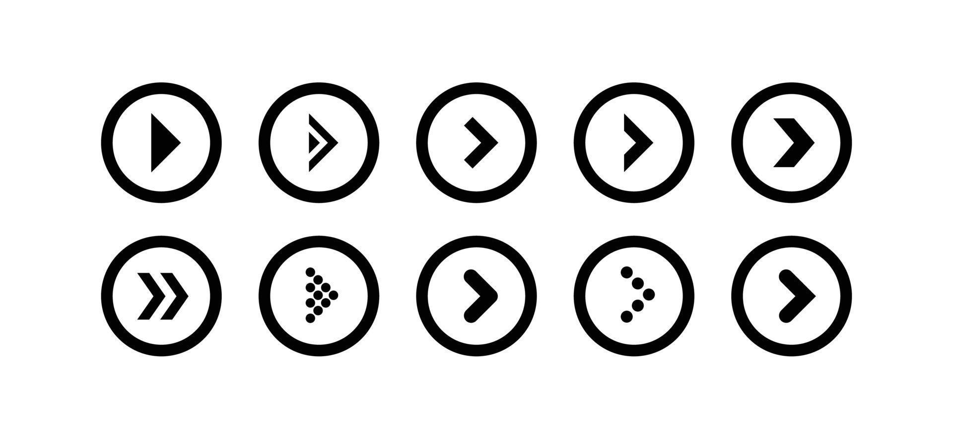 Set of black arrow illustration icons in the shape of a circle. vector