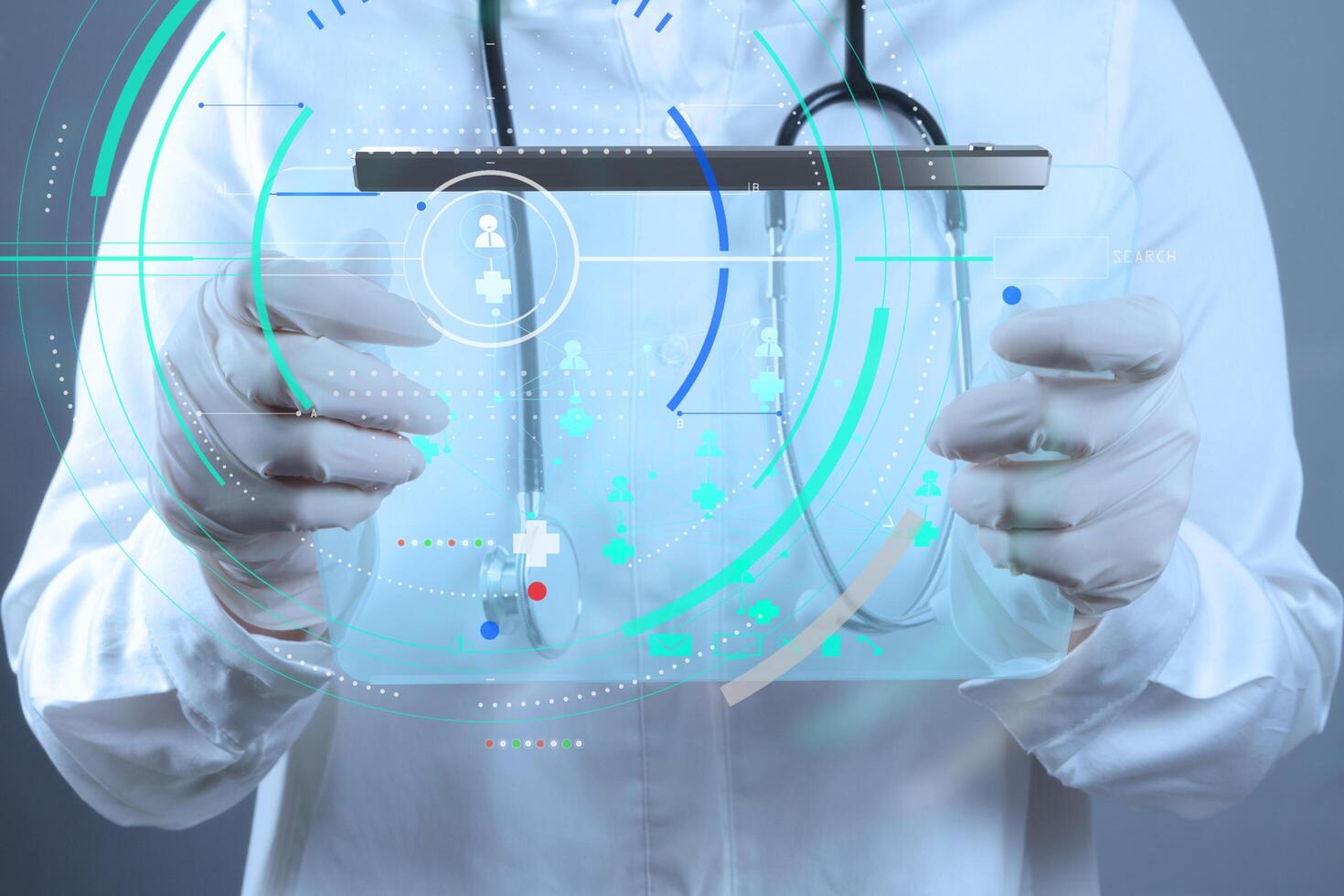 Medicine doctor working with modern computer interface as concept photo