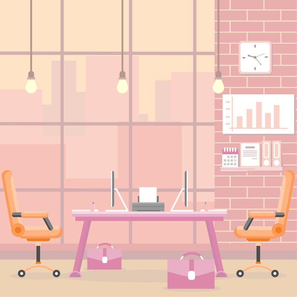 creative workplace modern open space empty nobody office interior contemporary co-working center flat horizontal vector