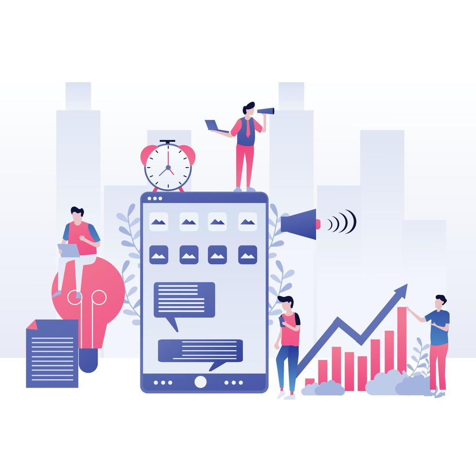 Landing page template. Digital Marketing analyst, marketing business website vector design with cartoon people