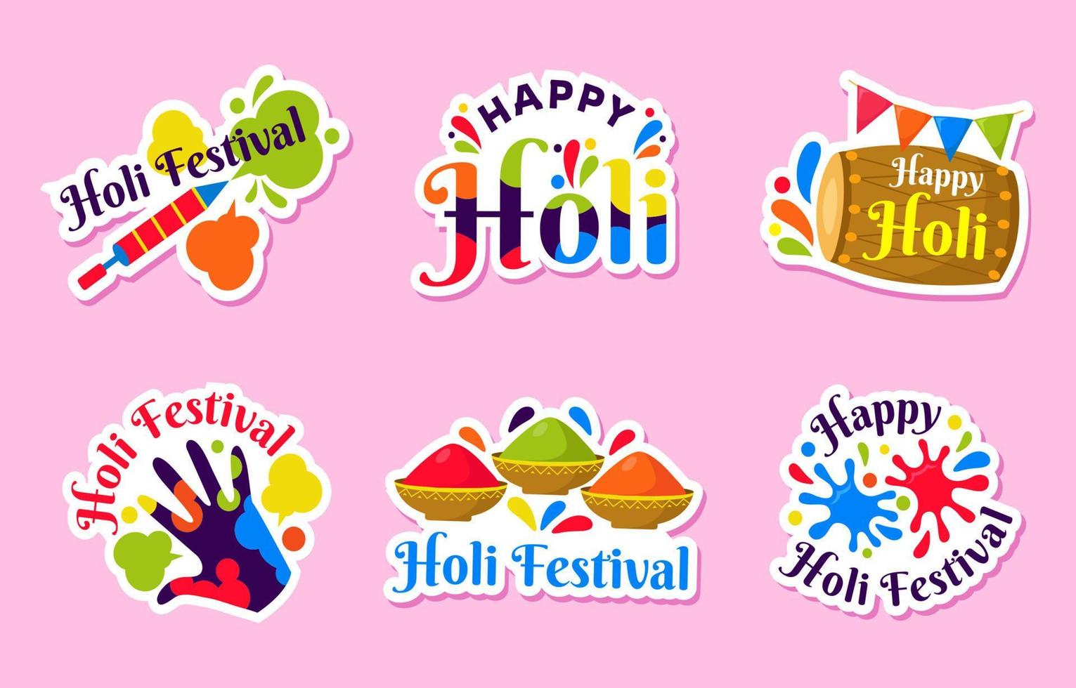 Colorful Holi Festival Sticker Set vector