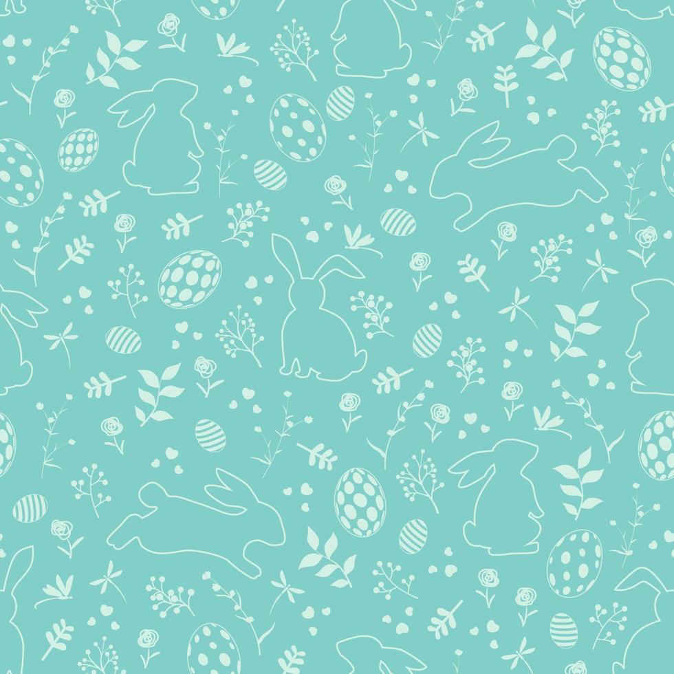 Easter seamless pattern on green background,cute rabbits happy on spring garden vector