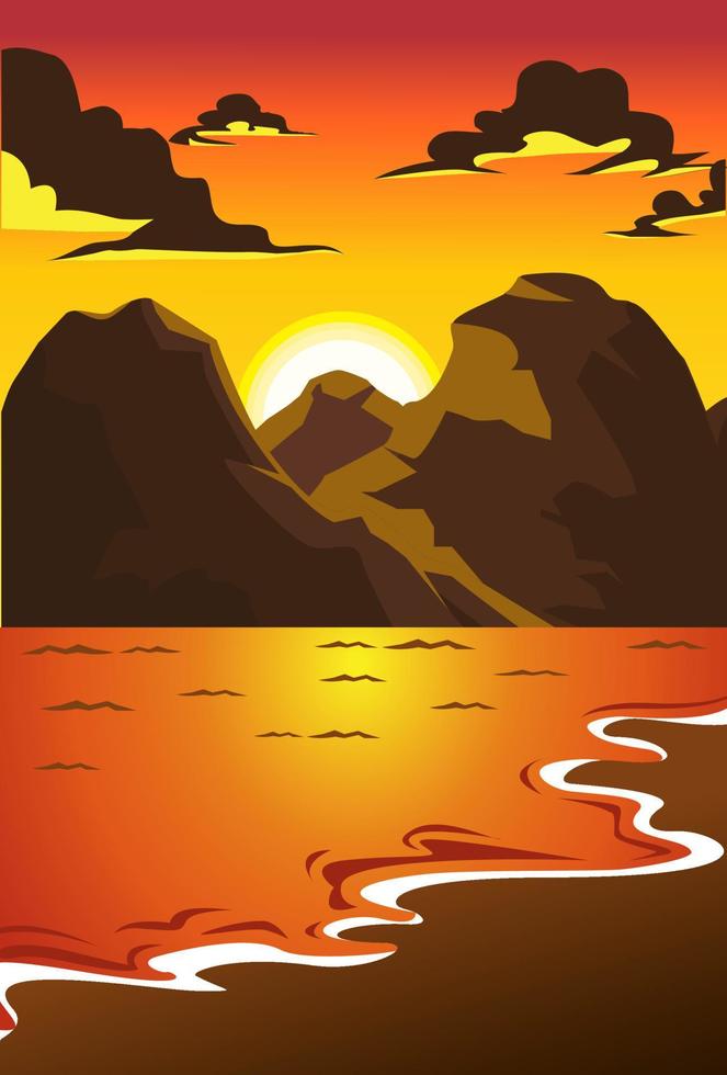 The sunset over the beach view illustration vector