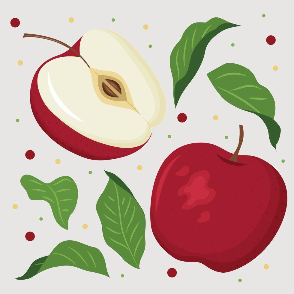 una composición colorida y brillante con manzanas rojas maduras y jugosas. vector