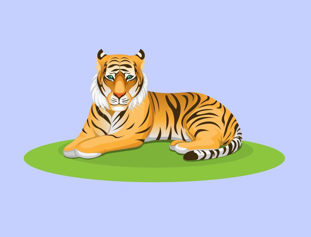 tigre acostado en la hierba, vector de ilustración de figura de personaje de vida silvestre animal