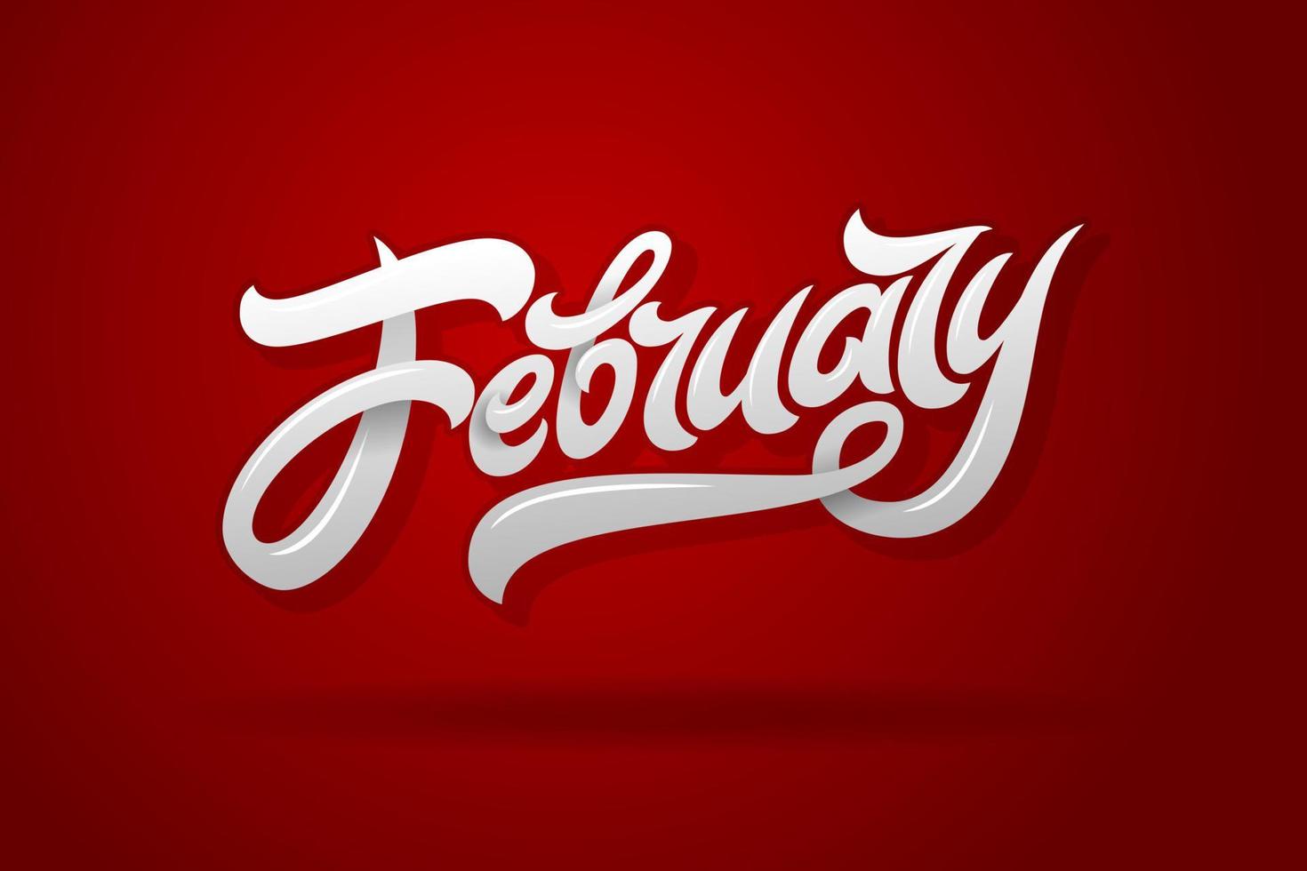 letras de febrero sobre fondo rojo oscuro. utilizado para pancartas, calendarios, carteles, iconos, etiquetas. ilustración vectorial vector