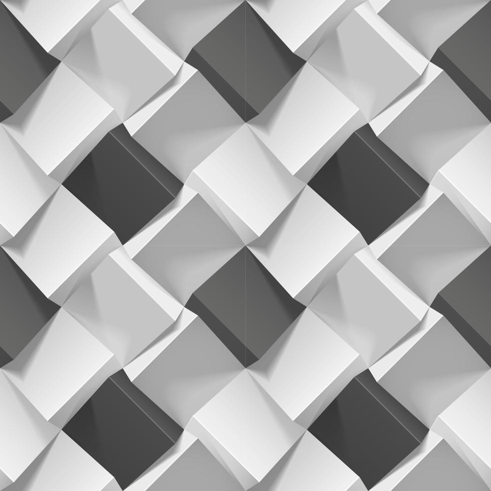 Seamless geometric pattern with realistic black and white cubes. Vector template for wallpapers, textile, fabric, wrapping paper, backgrounds. Texture with volume extrude effect. Vector illustration.