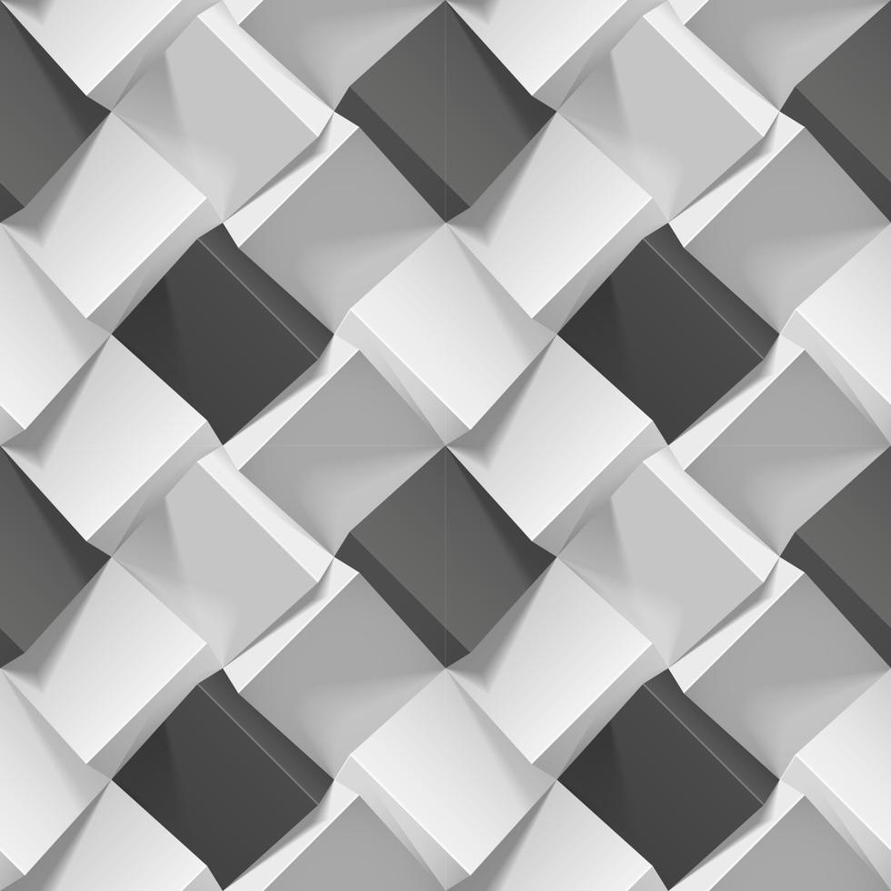 Seamless geometric pattern with realistic black and white cubes. Vector template for wallpapers, textile, fabric, wrapping paper, backgrounds. Texture with volume extrude effect. Vector illustration.