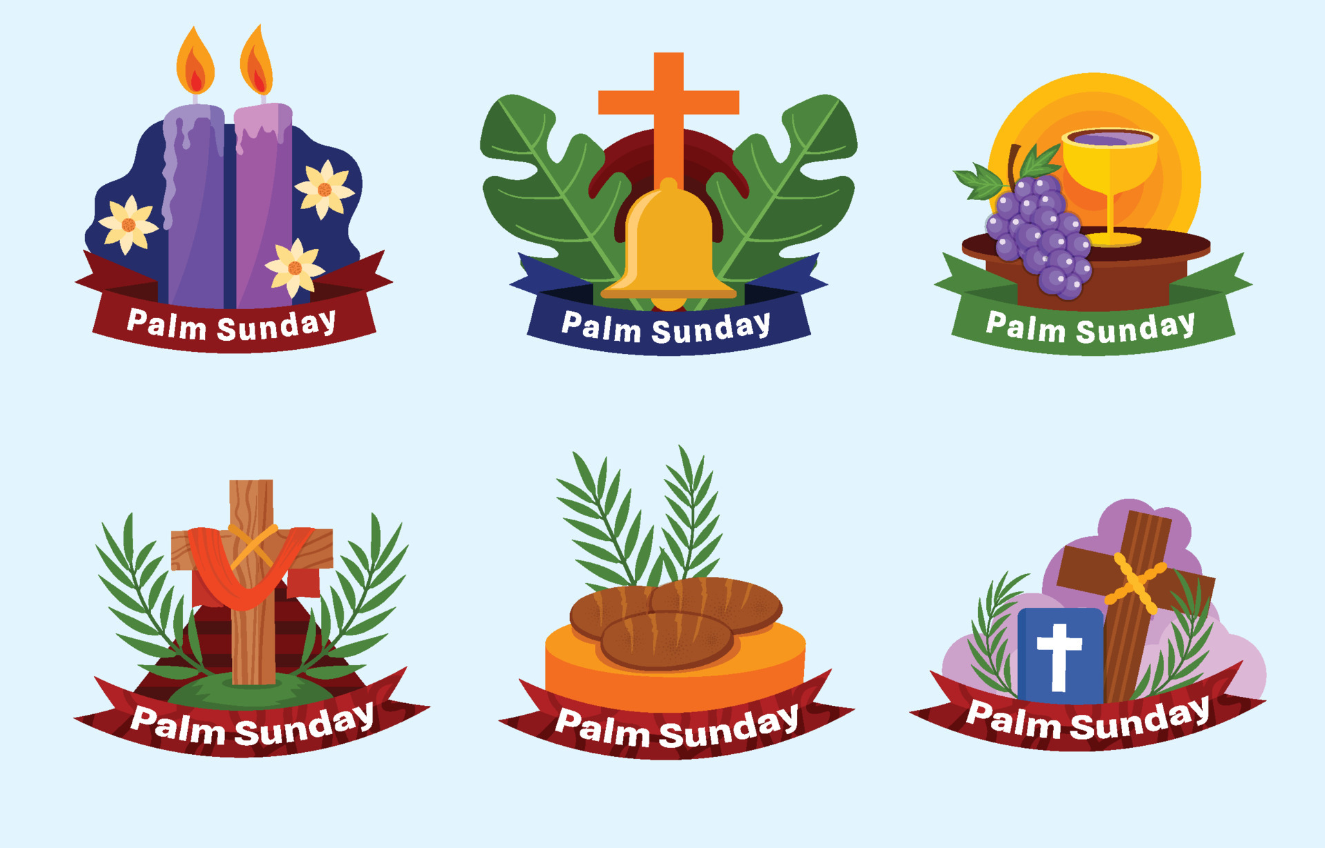 Set of Palm Sunday Sticker 5322297 Vector Art at Vecteezy