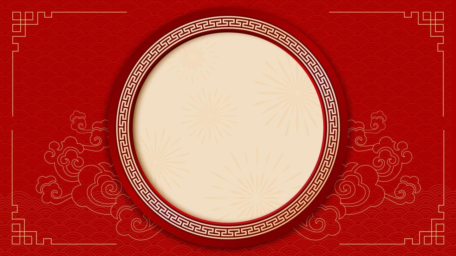 Chinese new year background with traditional line art and pattern decoration vector