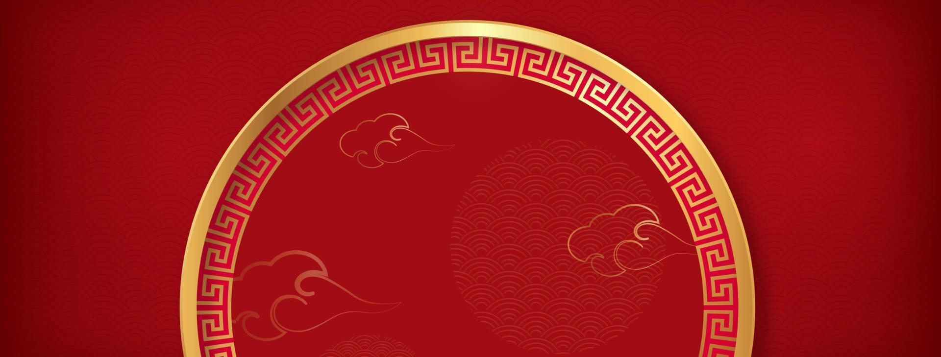 Red Chinese new year banner background with traditional line art and