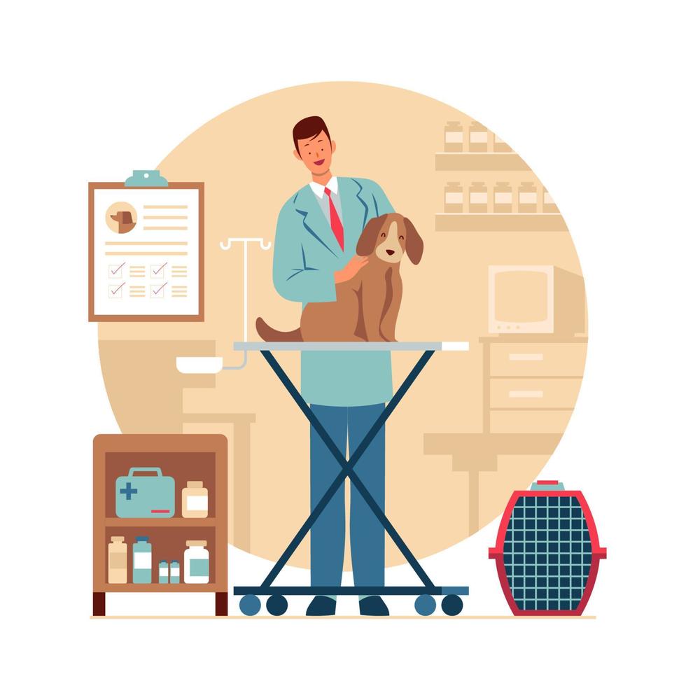 Male Veterinarian Examining Dog vector