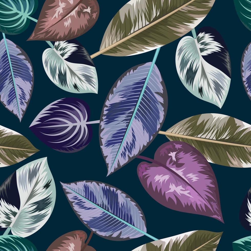 Seamless pattern with tropical beautiful leaves exotic background. vector