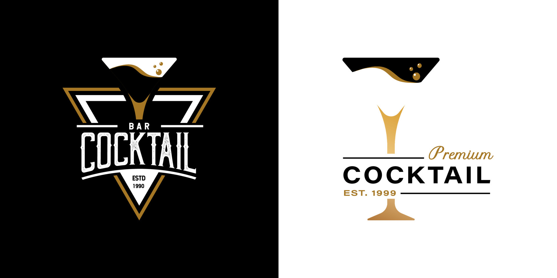 Vintage Retro Style for Cocktail Glass Logo Design. With gold color on