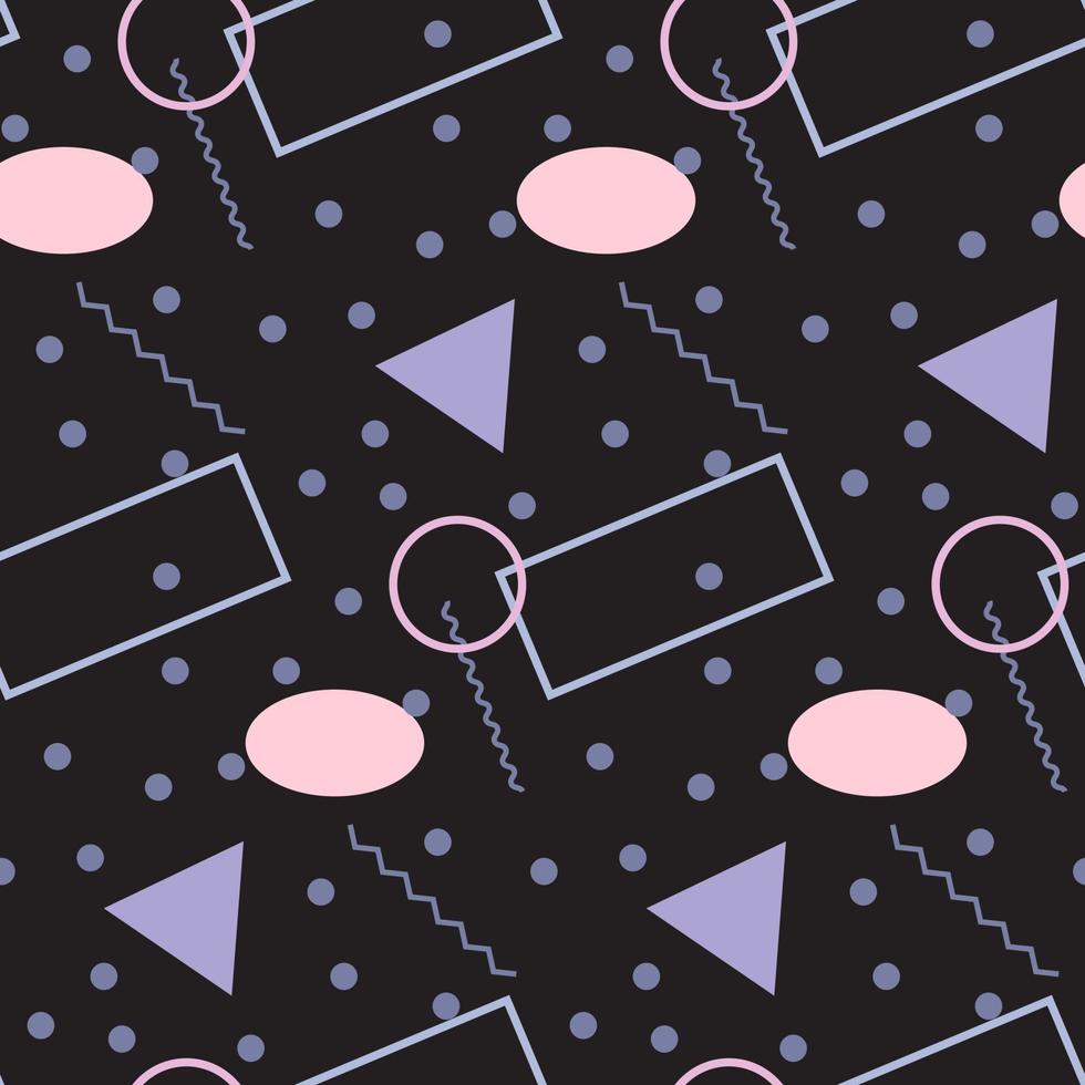 Seamless pattern in minimalistic geometric style. Pink, purple, grey and black colors. Memphis style retro print. Abstract doodle background. Endless design. Print for textile, fashion and decor vector