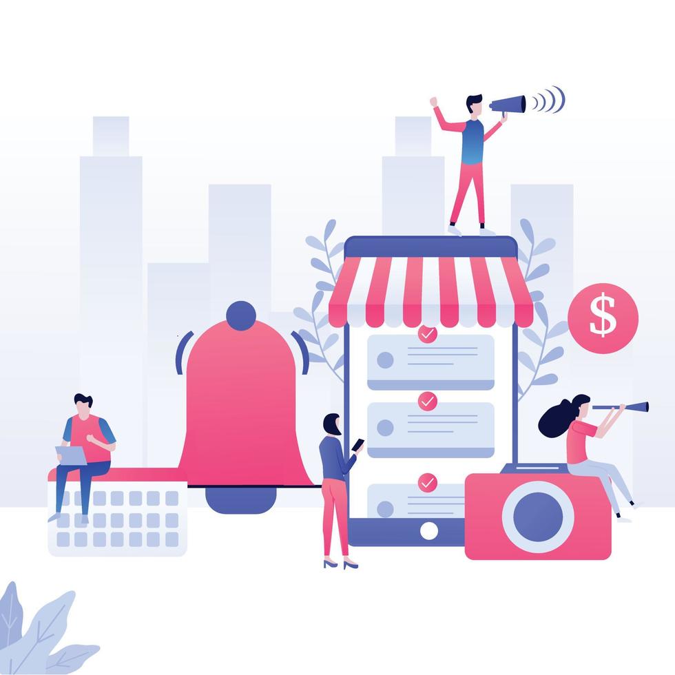 Landing page template. Digital Marketing analyst, marketing business website vector design with cartoon people