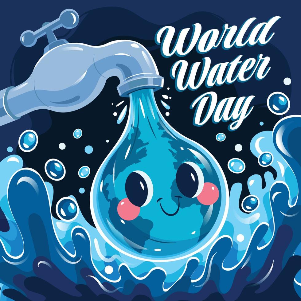 concepto del día mundial del agua con tierra de agua de dibujos animados  5322961 Vector en Vecteezy