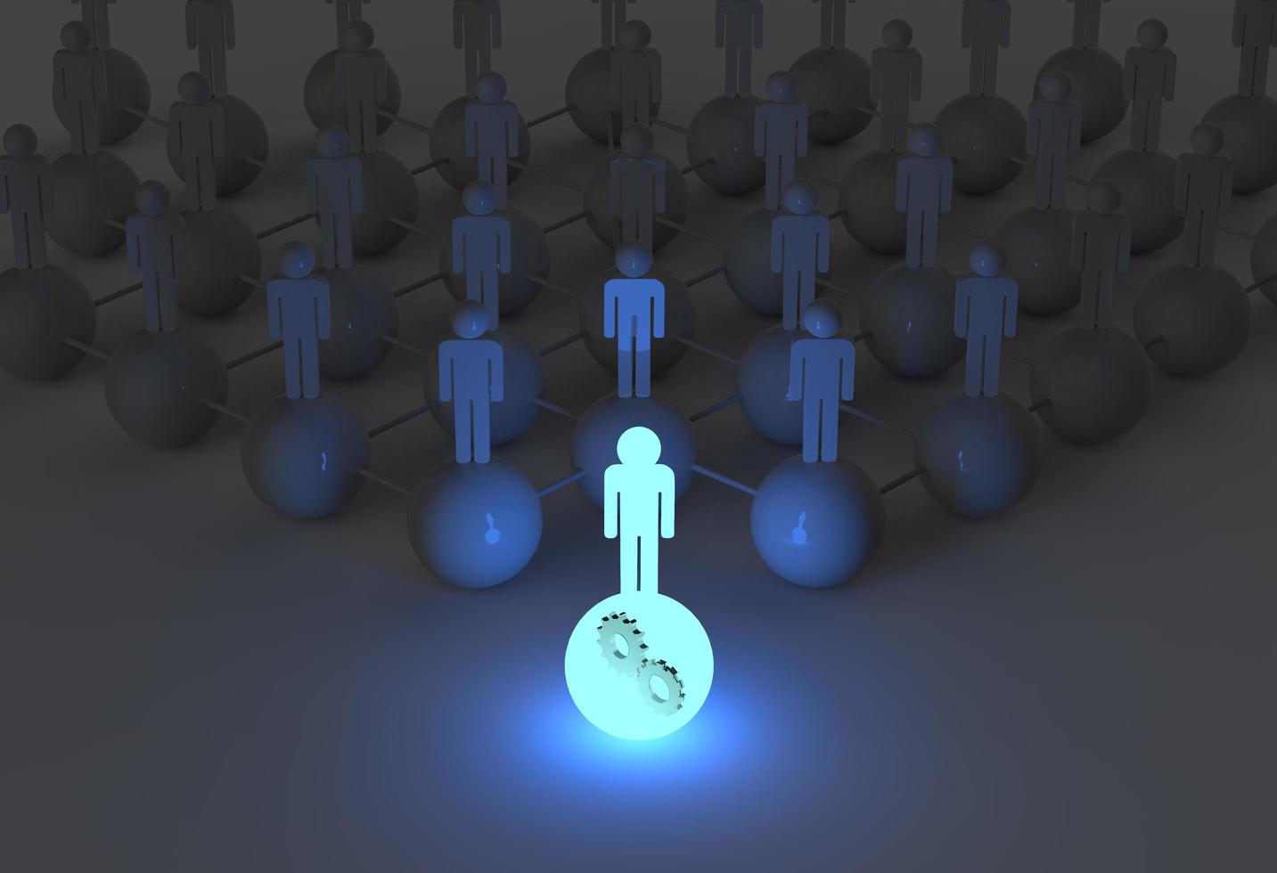 3d light growing human social network and leadership with cogs in side as concept photo