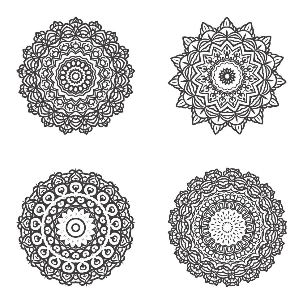 conjunto de elemento de vector mandala blanco y negro paquete