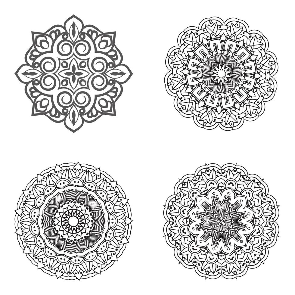 conjunto de elemento de vector mandala blanco y negro paquete