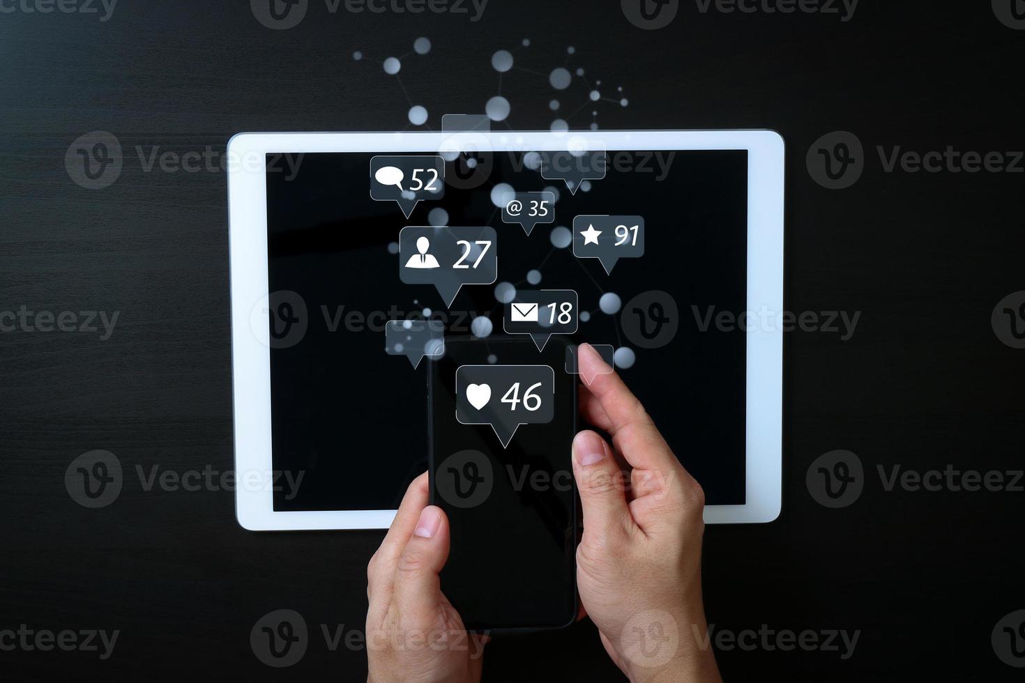 cyber security internet and networking concept.Businessman hand working with VR screen padlock icon on mobile phone and digital tablet computer photo