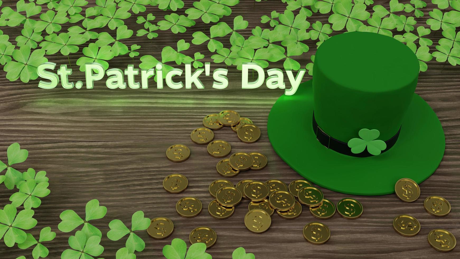 Saint Patrick s Day with leprechaun hat and golden coin 3D render illustration photo