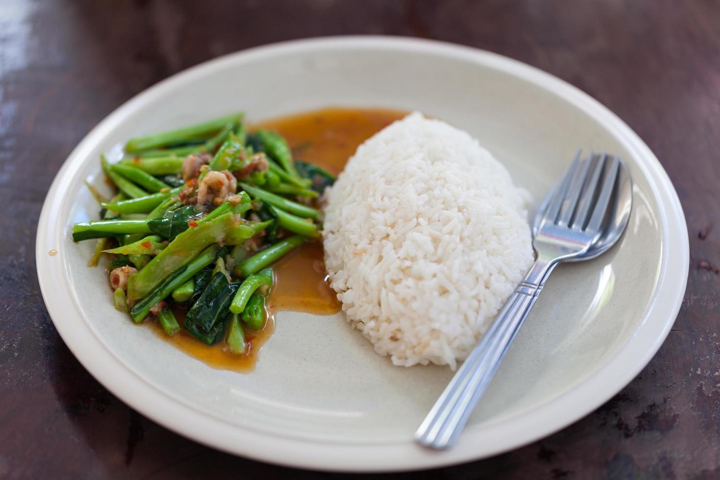 rice with salted fish  kale photo