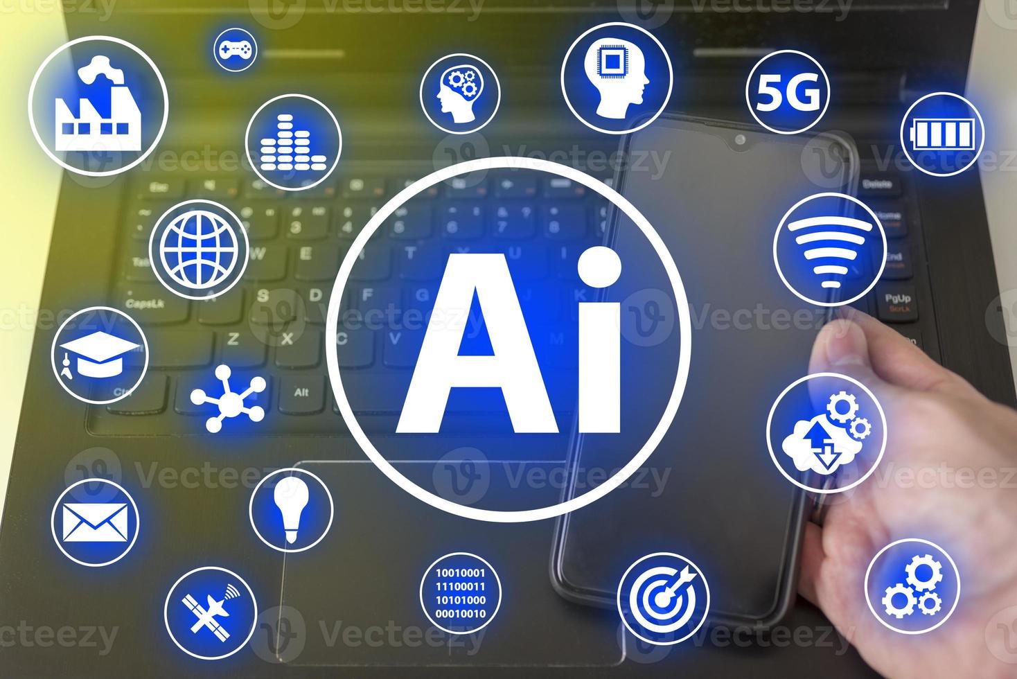 Artificial intelligence and icons. Industrial brain gears web development ideas, concepts. photo