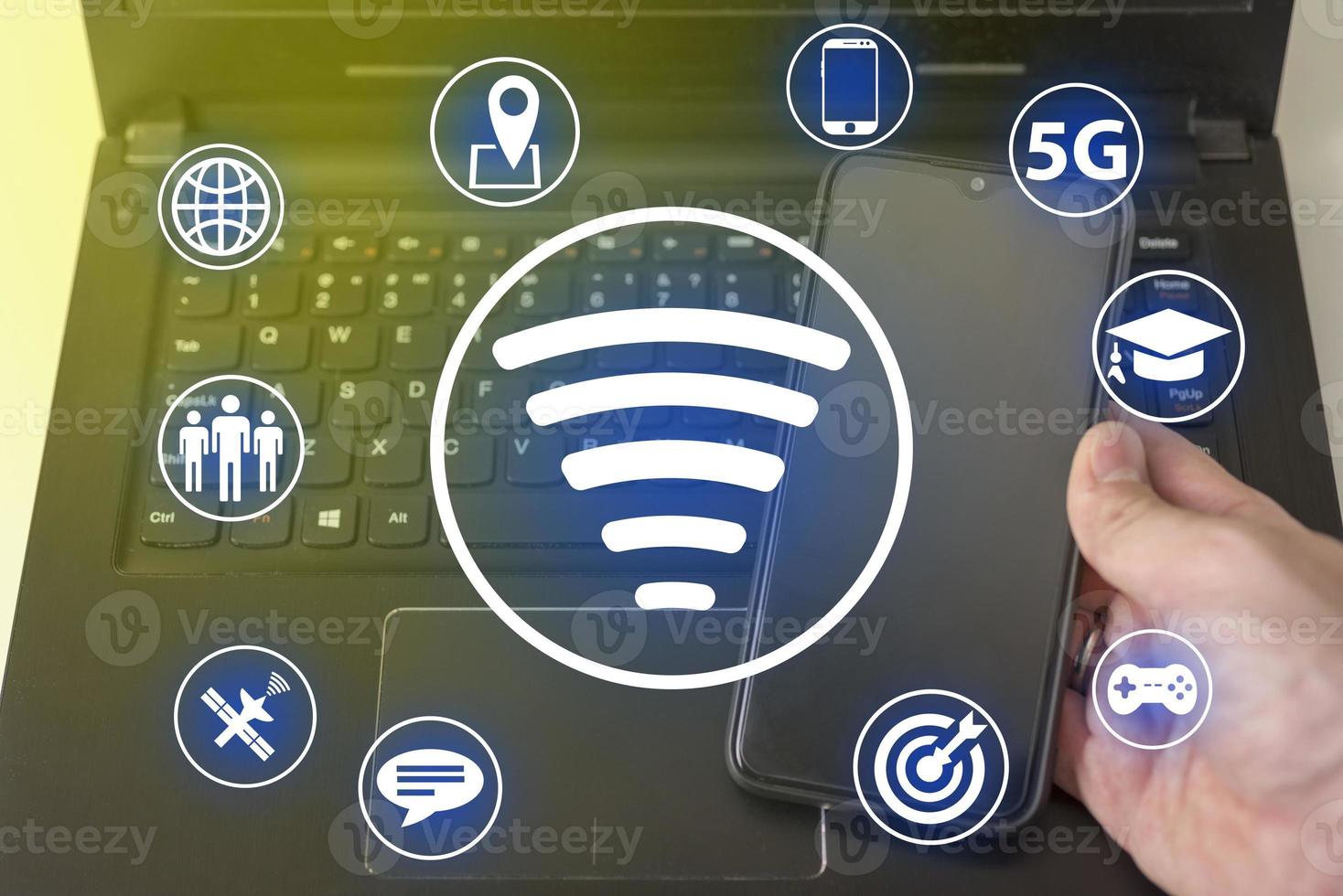 5G telecommunications business technology is a web-based network concept. Internet technology LTE. photo