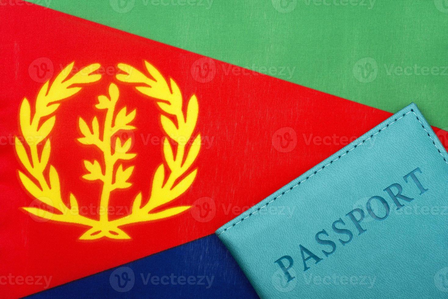 On the background of the flag of Eritrea is a passport. photo