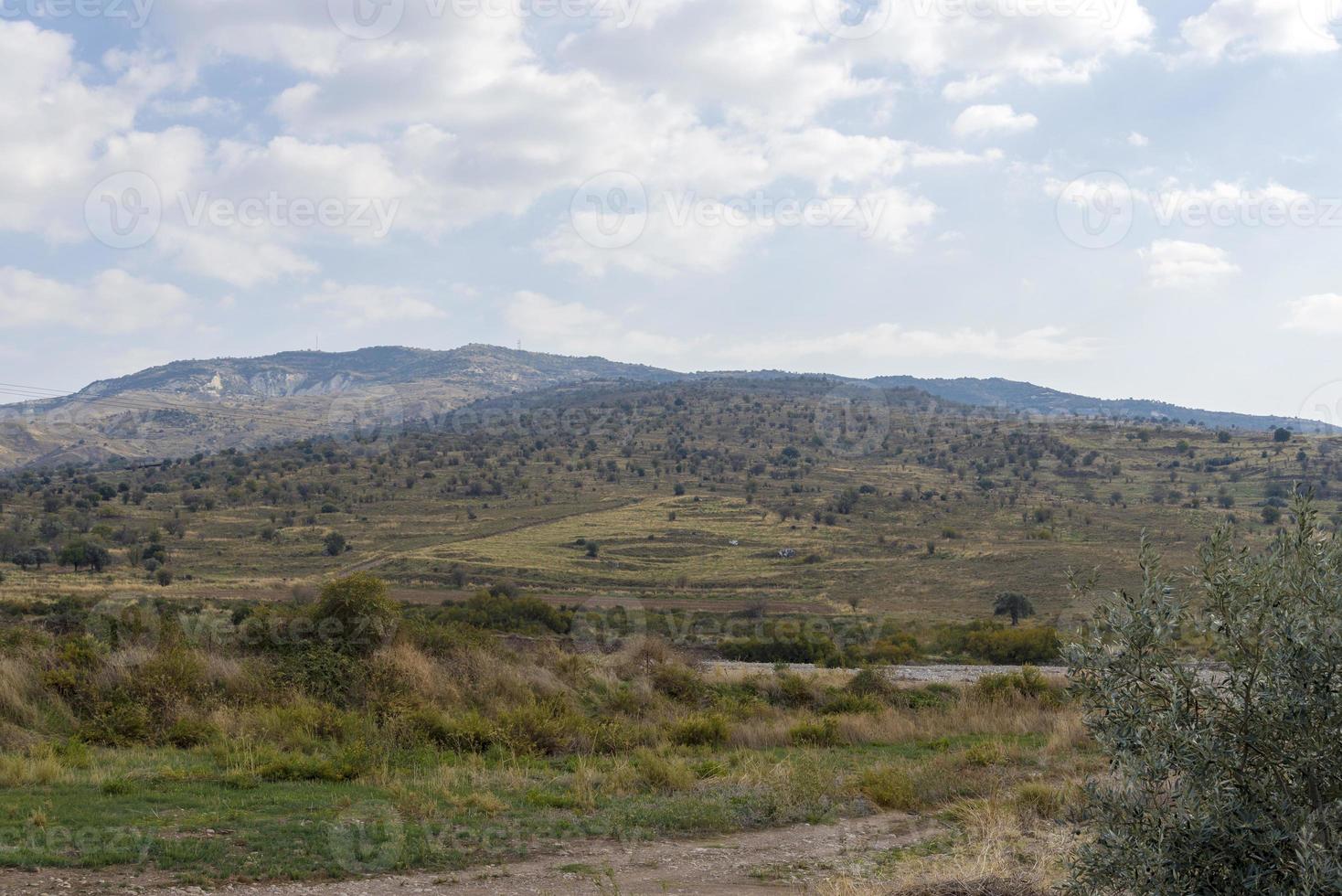 Dry Cyprus Landscape with Fields Terraced Hills near Kaithikas, Paphos photo