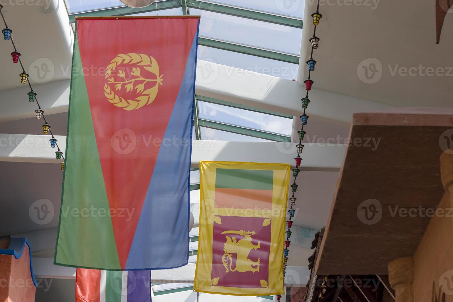 The Eritrean flag weighs on the inside of the roof. photo