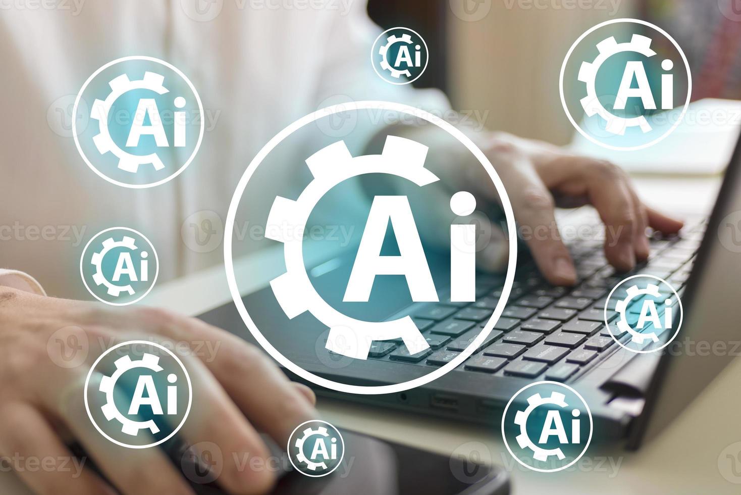 Artificial intelligence and icons. Industrial brain gears web development ideas, concepts. photo