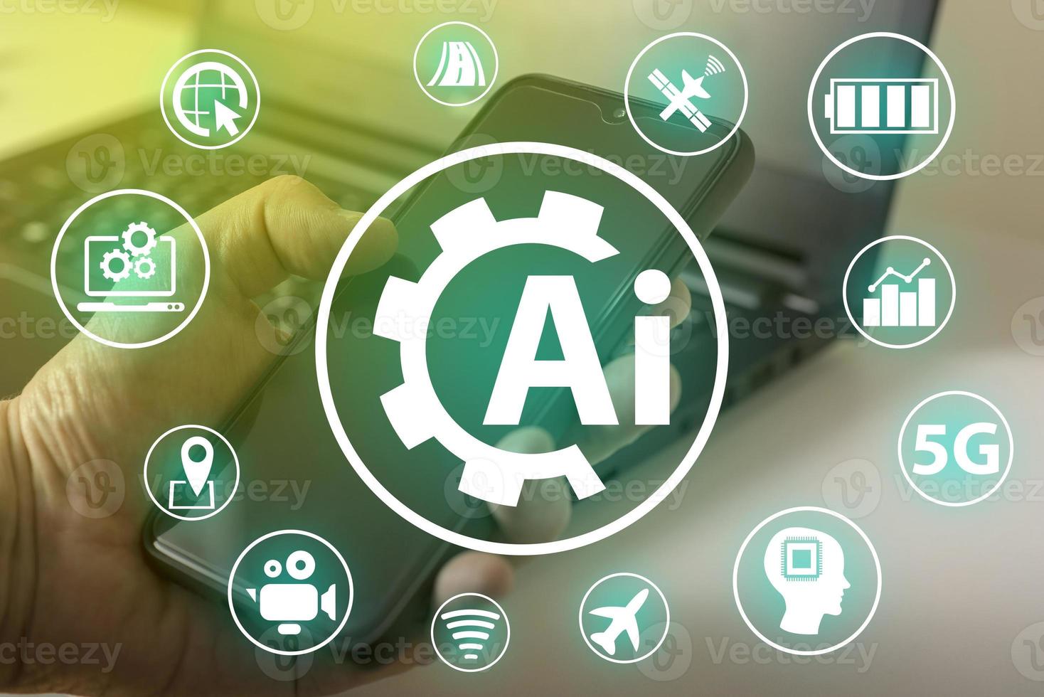 Artificial intelligence and icons. Industrial brain gears web development ideas, concepts. photo