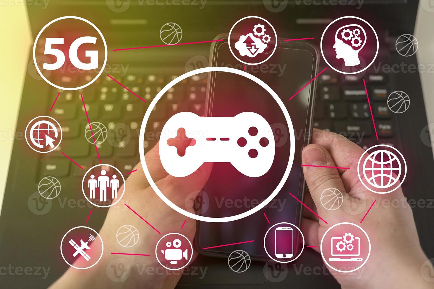 Joystick icon on the background of your computer and phone. photo