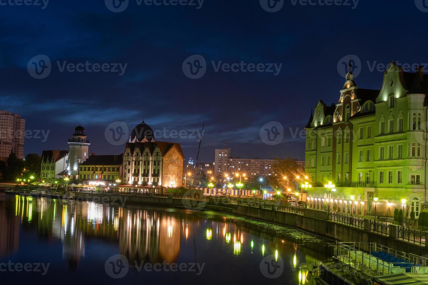 Russia, Kaliningrad 05 June 2021 Night photography. The moon is shining. The central part of the city of Kaliningrad. photo