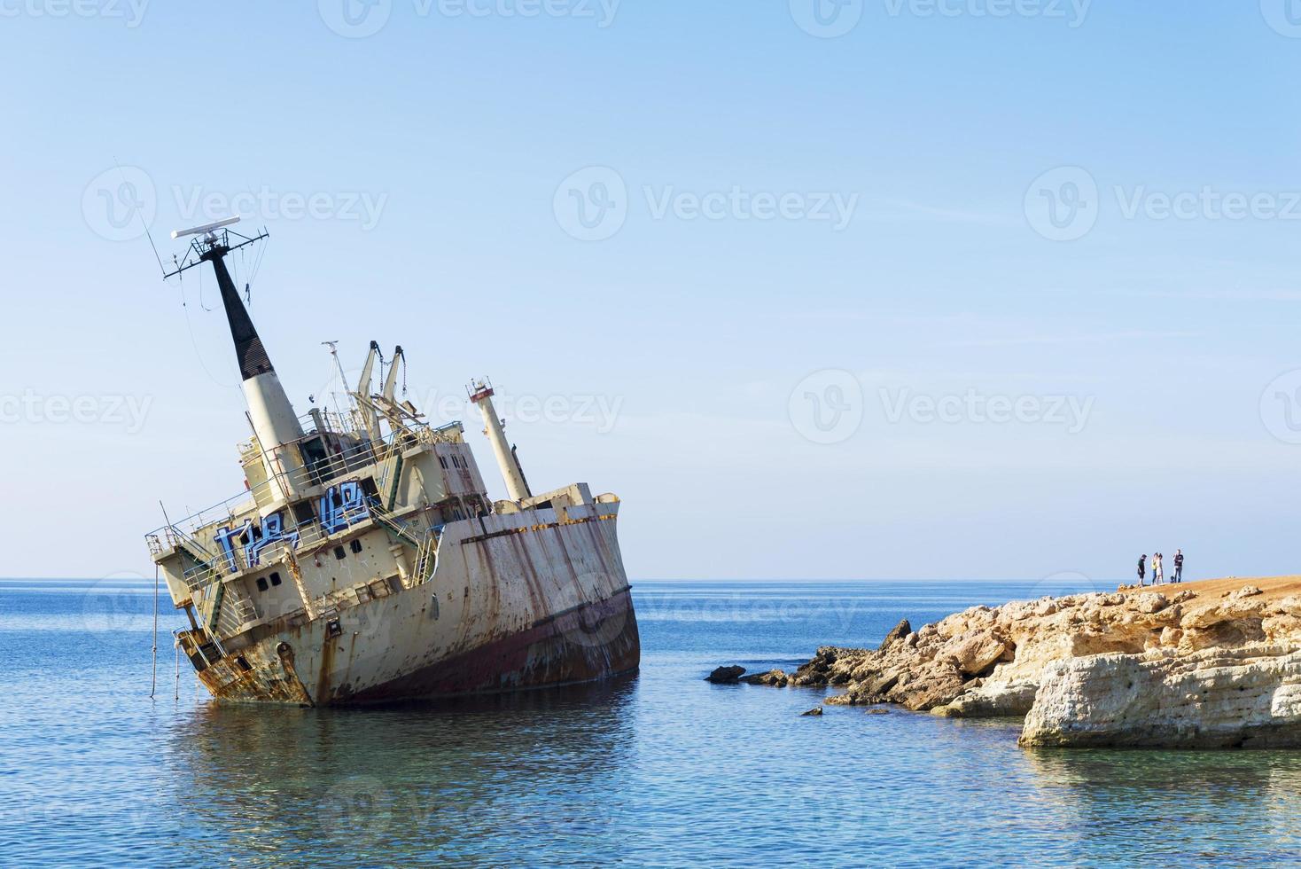 Abandoned ship that was shipwrecked off near the coast of Cyprus photo