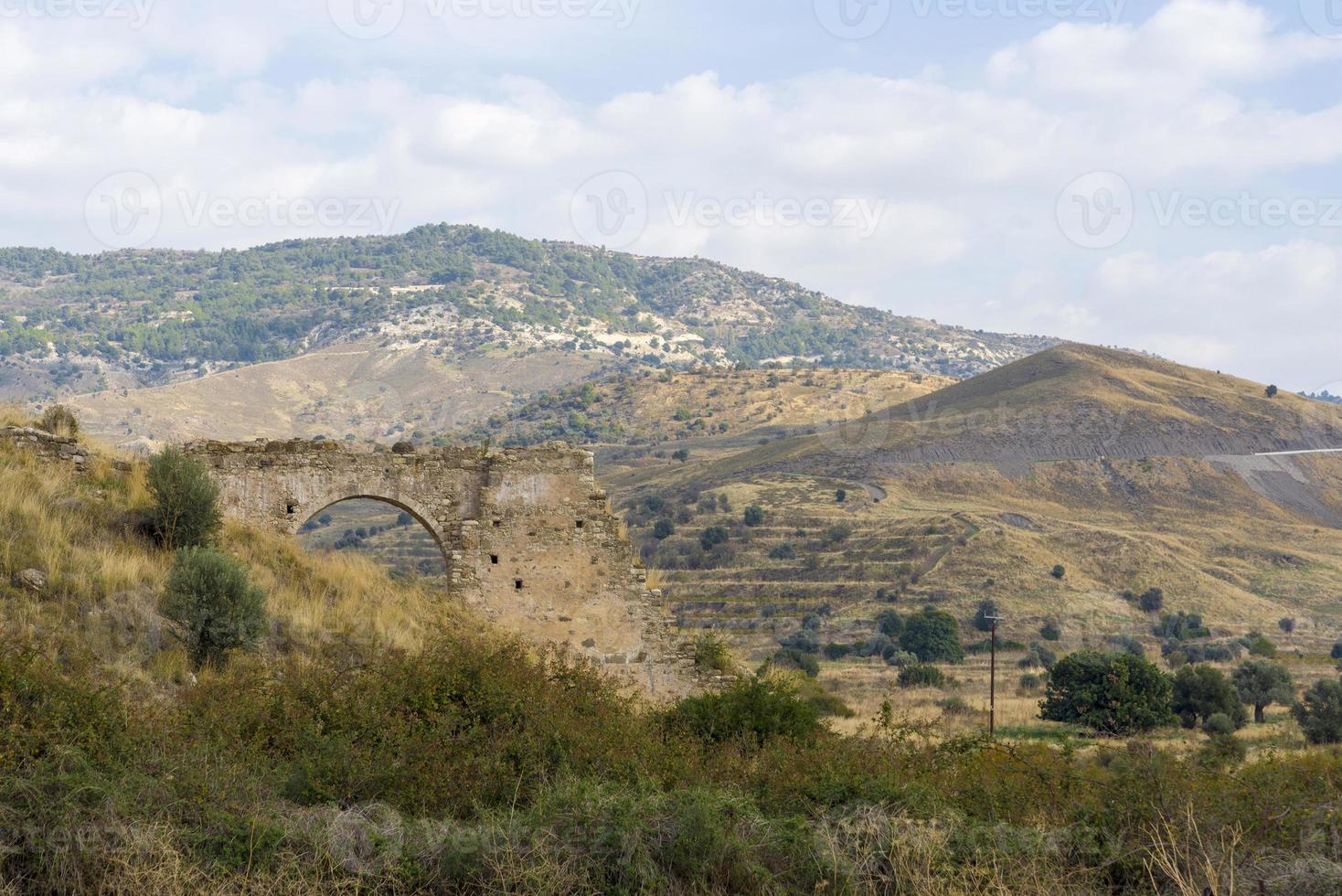 Dry Cyprus Landscape with Fields Terraced Hills near Kaithikas, Paphos photo