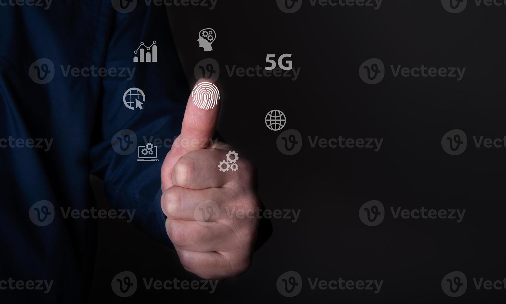 Fingerprint scan provides security access with biometrics identification. photo