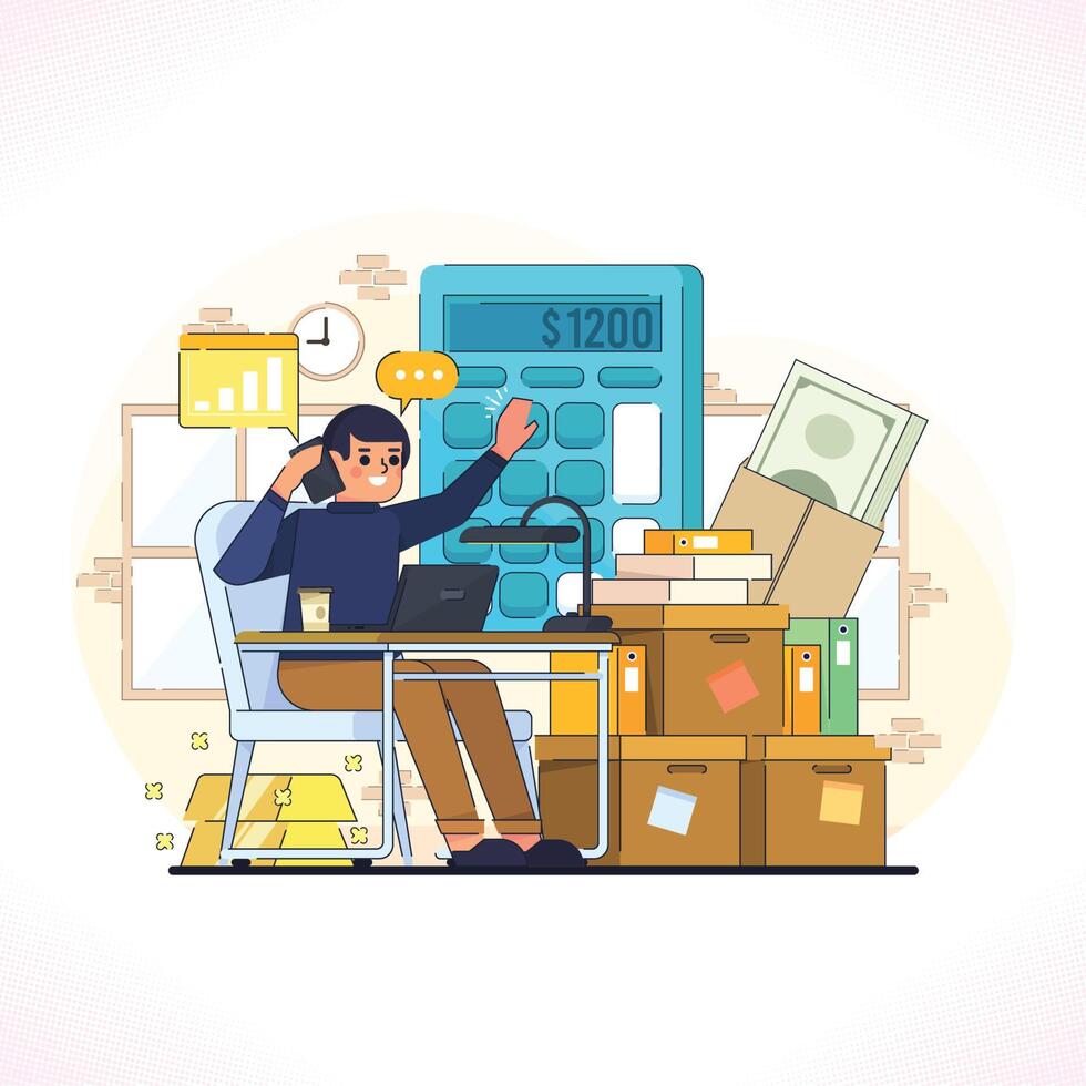 Accountant Working on His Calculation Job vector