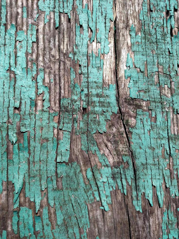 The texture of cracked blue paint on wood . photo