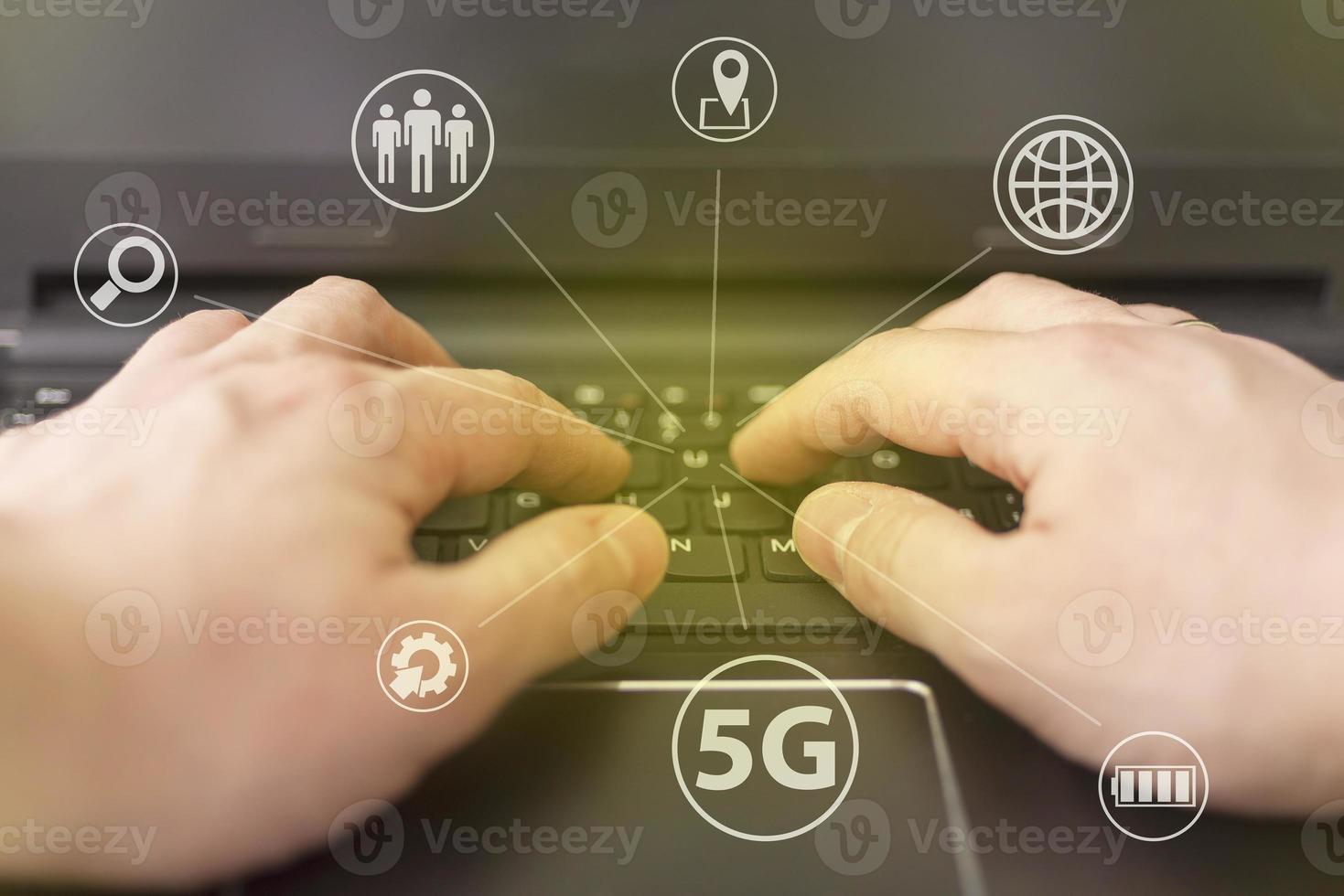 5G telecommunications business technology is a web-based network concept. Internet technology LTE. photo